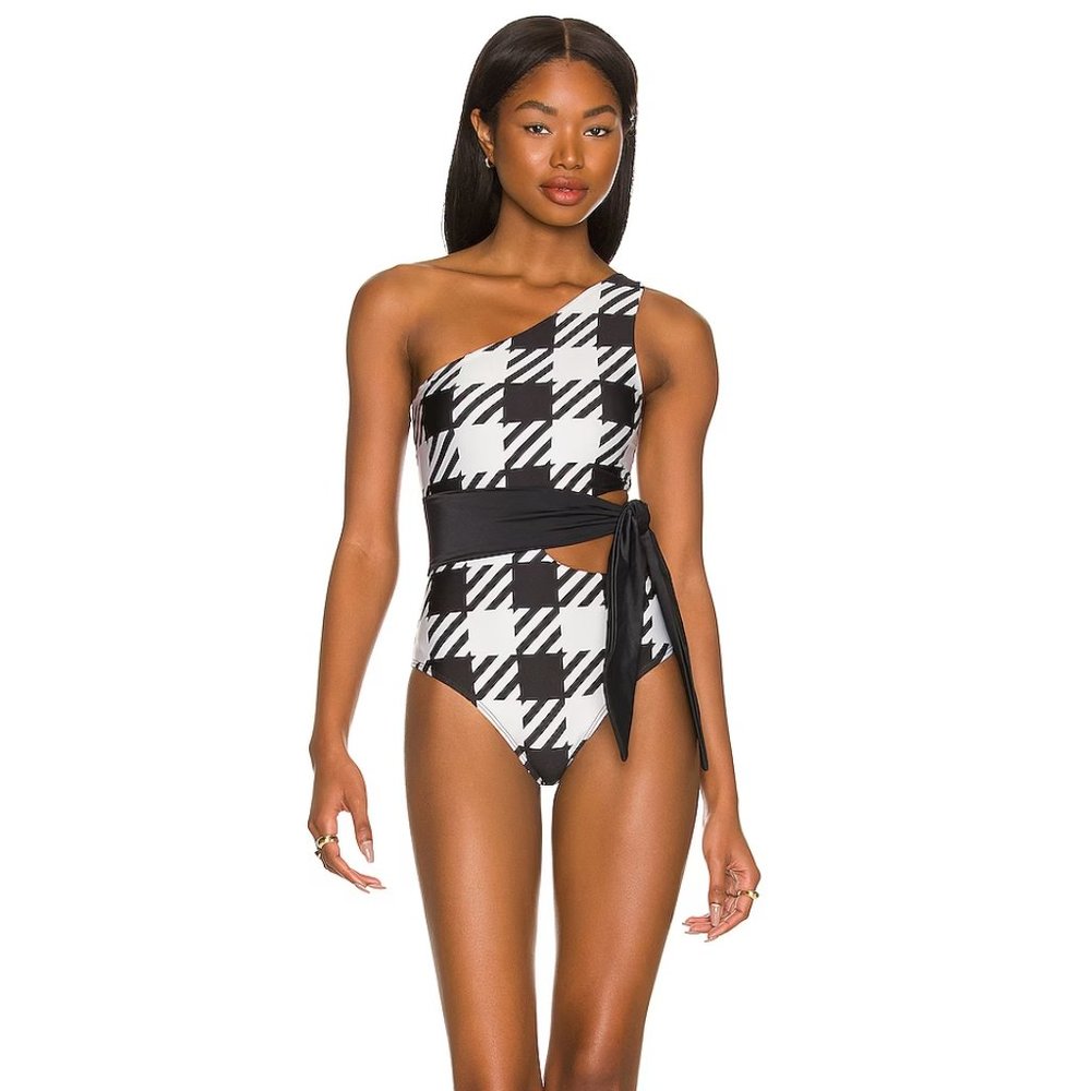 Beach Riot Carlie One Piece In Houndstooth - Picture 2 of 16